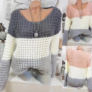 Raibs džemperis trikotāžas džemperis modes slim sieviešu džemperi un puloveri, sieviešu topi,