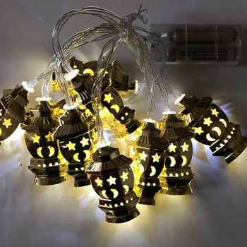 Ramadāna Gaismas Zelta Metāla laternu Apgaismojums Ramadāna Lampas LED string gaismas akumulatora enerģiju pasaku Ziemassvētku gaismas mājas Apdare