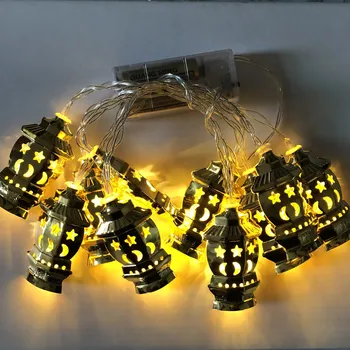 Ramadāna Gaismas Zelta Metāla laternu Apgaismojums Ramadāna Lampas LED string gaismas akumulatora enerģiju pasaku Ziemassvētku gaismas mājas Apdare