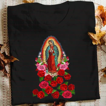 Reliģisko Sieviešu T Kokvilnas Jaunava Marija T Krekls Cēloņu Our Lady of Guadalupe T Saint Kristiešu Apģērbu Katoļu T Krekli