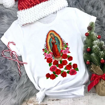 Reliģisko Sieviešu T Kokvilnas Jaunava Marija T Krekls Cēloņu Our Lady of Guadalupe T Saint Kristiešu Apģērbu Katoļu T Krekli
