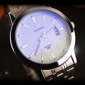 Reloj hombre Top Zīmolu YAZOLE Vīriešu Auto Datums Kvarca Skatīties Zila Stikla Luksusa Pulksteņi Cilvēks, Pilns Tērauda rokas Pulkstenis Gaismas Masculino