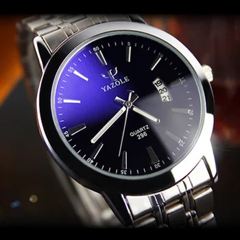 Reloj hombre Top Zīmolu YAZOLE Vīriešu Auto Datums Kvarca Skatīties Zila Stikla Luksusa Pulksteņi Cilvēks, Pilns Tērauda rokas Pulkstenis Gaismas Masculino
