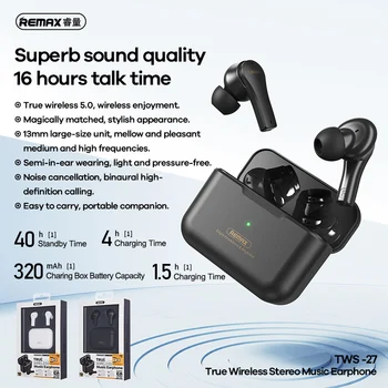 REMAX TWS Bluetooth 5.0 Austiņas Bezvadu Ūdensizturīgs Earbud Austiņas ar Mikrofonu Austiņas Darbojas -27 9D ar Stereo Skaņu