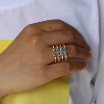 Resizable Zelta, pieauga zelta krāsā turquoises akmens ilgi, viltus multi gabals modes sievietes pirkstu gredzens