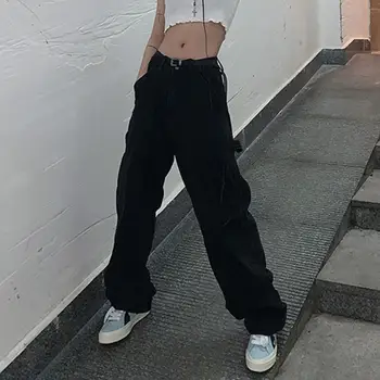 Retro Džinsi Sievietēm Harajuku Vintage Black Iela BF Stila Šiks Koledžas Tīņi Streetwear Visas spēles Zaudēt Modes Femme Bikses