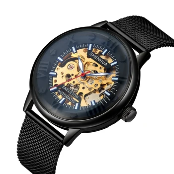 Retro Skelets Mehāniskās Skatīties Automātiskā Self Likvidācijas Vīriešu rokas Pulkstenis Luksusa Ādas Steampunk Uhr Reloj Vīriešu Pulkstenis montre homme