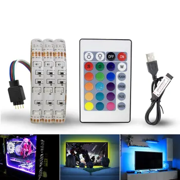 RGB LED Slokšņu DC5V USB LED Gaismas Sloksne Elastīga Gaismas Lente 1M 2M 3M 4M 5M Balts ar Tālvadības TV Kāpņu Fona Apdare
