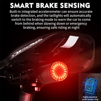RIETUMU RITEŅBRAUKŠANAS Velosipēdu Smart Auto Bremžu Gaismas Sensoru IPx6 Ūdensdrošs LED Uzlādes Riteņbraukšana Taillight Velosipēds Aizmugures Apgaismojuma Piederumi