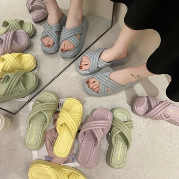 Rimocy Krusta Siksna Bieza Platforma, Čības Sieviešu Pu Ādas Gadījuma Pludmales Flip Flops Sieviete Vasaras Open Toe Sandales Sieviešu 2021