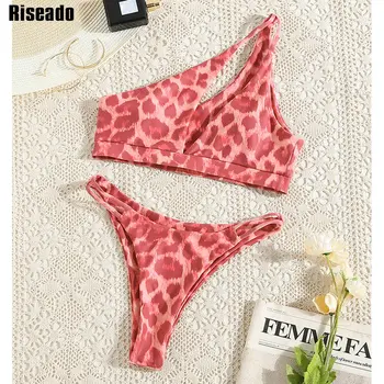 Riseado Seksīgi Bikini, Leoparda Peldkostīmi Sieviešu Peldkostīms Ir 2021. Push Up Bikini Viena Pleca, peldkostīms Izgriezt Vasaras Beachwear