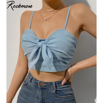 Rockmore Y2K Loku Mežģīnes Up Kultūru Top Salds Backless Camis Tvertne Top Sexy Piedurknēm Korsete Sievietēm Clubwear Vasaras Cute Mini Vestes 2021