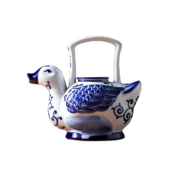 Roku Apgleznoti Zilā Un Baltā Porcelāna Pīļu Rīkoties Tējkanna Vēsā Ūdenī Tējkanna Ķīnas Mājas Klasiskā Apdares Keramikas Rotājumi