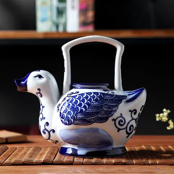 Roku Apgleznoti Zilā Un Baltā Porcelāna Pīļu Rīkoties Tējkanna Vēsā Ūdenī Tējkanna Ķīnas Mājas Klasiskā Apdares Keramikas Rotājumi