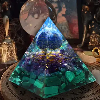 Roku darbs Lapis Lazuli Jomā Orgone Piramīdas Ametists Malahīts Kristāla Dziedināšanas Orgonite 60mm