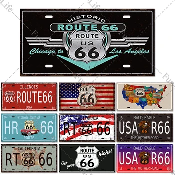 Route 66 Vintage Metāla Skārda Pazīmes Automašīnas Numura Zīme Plakātu Plāksnes, Veikals, Bārs, Krogs, Garāža, Sienu Apdare