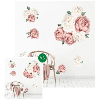 Rozā Balts Akvareļu Peoniju Ziedi Sienas Uzlīmes Bērniem Istabu, dzīvojamo Istabu, Guļamistabu Mājas Sienu Apdare Decal Mājas Dekori Ziedu