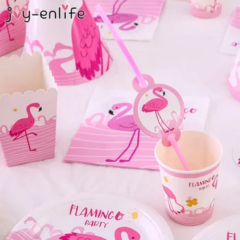 Rozā Flamingo Dzimšanas Dienas Svinības Apdare Papīra Šķīvji Salvetes Krūzes Galda Piederumi Flamingo Kāzu Dekorēšana Vasarā Grupa Krājumi