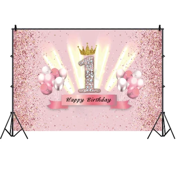 Rozā Saldu 1. Fons, Rose Gold Princese Meitenes Happy Birthday Party Balonu Pasūtījuma Fotogrāfijas Fona Foto Studija Banner
