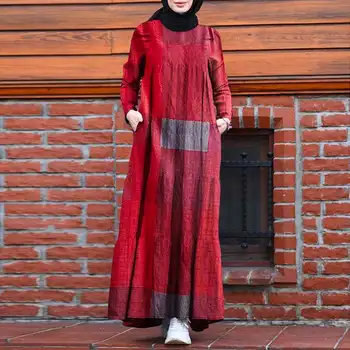 Rudens Musulmaņu Kleita, Hijab Kaftan Ir 2021. Sieviešu Vintage Garām Piedurknēm Drukāts Sen Maxi Sundress Sieviešu Drēbes Vestido Plus Lieluma Abayas