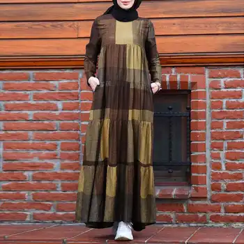 Rudens Musulmaņu Kleita, Hijab Kaftan Ir 2021. Sieviešu Vintage Garām Piedurknēm Drukāts Sen Maxi Sundress Sieviešu Drēbes Vestido Plus Lieluma Abayas