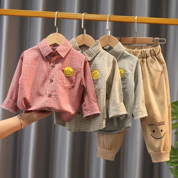 Rudens Pavasara Puika Modes Oficiāla Apģērba Komplekts Bērnu Kostīmi Uzstādīt Pleds Krekls, Bikses 2pac/set Bērnu Apģērbu Komplekts 1 2 3 4 5 Gadus