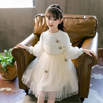 Rudens Ziemas Bērnu Apģērbu Meitene Princese Puse Kleita Silts Meiteņu Kleita Pavasara Gadījuma Garām Piedurknēm Mežģīņu Kleita Uzvalks