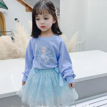 Rudenī Un Ziemā Jauns Bērnu Apģērbu Meitenēm divdaļīga Karikatūra Modelis pelēkā vārna Plus Sniegpārslas Princešu Svārki Uzvalks Vestidos