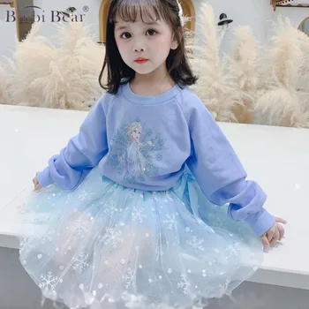 Rudenī Un Ziemā Jauns Bērnu Apģērbu Meitenēm divdaļīga Karikatūra Modelis pelēkā vārna Plus Sniegpārslas Princešu Svārki Uzvalks Vestidos