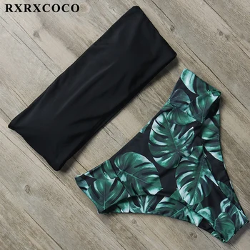 RXRXCOCO Bikini Lenta Peldkostīmi Sievietēm Augsta Vidukļa Bikini peldkostīms Drukāt Beachwear Peldkostīmu Mujer Sieviešu Peldēšanas tērps
