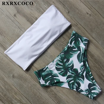 RXRXCOCO Bikini Lenta Peldkostīmi Sievietēm Augsta Vidukļa Bikini peldkostīms Drukāt Beachwear Peldkostīmu Mujer Sieviešu Peldēšanas tērps
