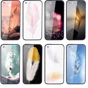 Rūdīta Stikla Mobilo Telefonu Gadījumos Somas iPhone X XR XS 11 Pro Max 10 7 5 5S SE 2020 6 6S 8 Plus Coque Apvalks Rozā Spalvu