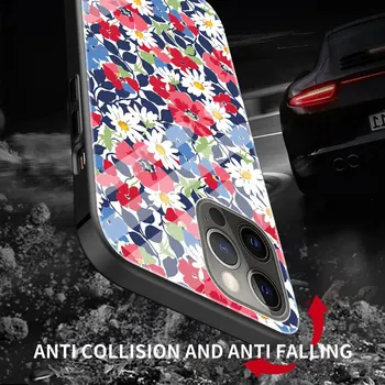 Rūdīta Stikla Tālrunis Lietā Par iPhone 11 12 Pro Max SE 2020 X XS Max XR 7 8 6 6S Plus Cute Ziedu, Ziedu Korpusa Vāciņu Coque Fundas