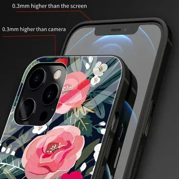 Rūdīta Stikla Tālrunis Lietā Par iPhone 11 12 Pro Max SE 2020 X XS Max XR 7 8 6 6S Plus Cute Ziedu, Ziedu Korpusa Vāciņu Coque Fundas