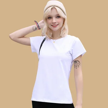 S-5XL Sieviešu Kokvilnas T-krekls Vasarai Ir 2021. Jaunu Gadījuma tīrtoņa krāsu Elastīgs Īstermiņa piedurknēm Slim Apakšā Džemperi Meitenei Topi, Sieviešu t-veida