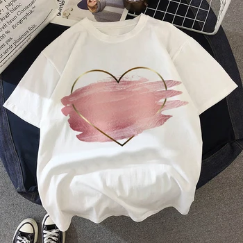 Saldā sirds smieklīgi iespiests T-krekli Sieviešu T-krekls modes gadījuma balts T-krekls Harajuku grafiskais T-krekls ar īsām piedurknēm