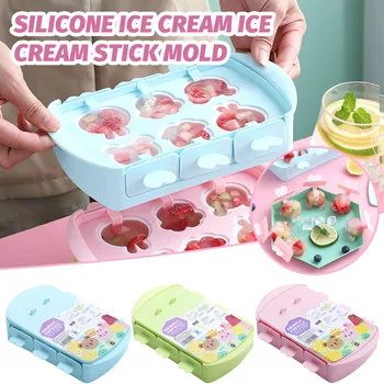 Saldējums Popsicle Pelējuma Silikona Saldējums Saldējums Popsicle Pelējuma Karikatūra Lācis Dizaina Lācītis Formas Ledus Veidnē Ar Vāku