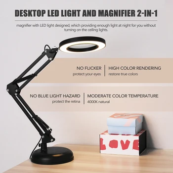 Salokāma USB 5X LED Palielināmais Stikls Galda Lampas Apgaismota Lupa LED Gaismas Salokāms galda Lampa ar Trīs apgaismojuma intensitātes Režīmi