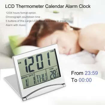 Salokāms LCD Digitālais Termometrs Kalendārs, Modinātājs Mājas Birojs Portatīvie Elastīgu Aptver Datus Laiks Elektronisko Galda Pulksteni
