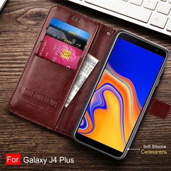 Samsung Galaxy J4 Plus Gadījumā flip ādas Magnētisko case for Samsung J4 Plus 2018 J415F SM-J415F J4Plus Segtu Coque