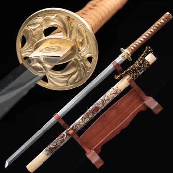 Samurai Katana Salocīts Damaskas Tērauda Asmeni Žiletes Asiem Nekustamā Zobenu Roku darbs Pilnībā Tang 41Inch Ninjia Zobeni