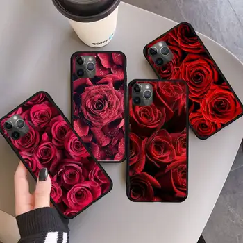 Sarkanas rozes ziedu augstas kvalitātes Tālrunis Lietā par iPhone 11 12 pro XS MAX 8 7 6 6S Plus X 5S SE 2020. GADAM XR