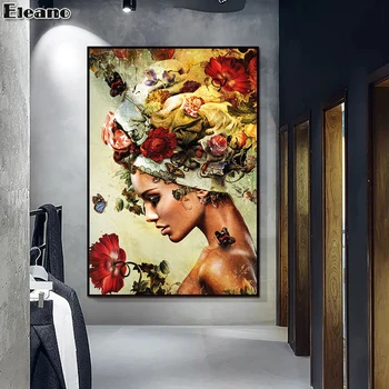 Sarkano un Dzelteno Audekls Drukāt Zieds Sieviete Plakātu Luksusa Skandināvijas Glezniecība, Radošums Dzīvojamās Istabas Sienas Mākslas Mājas Dekoru Krāsošana