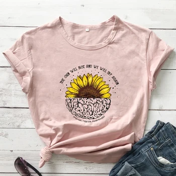 Saule Pieaugs Un Mēs centīsimies Atkal Krāsainu T-kreklu Smieklīgi Garīgās Veselības veicināšanas Tshirt Modes Sieviešu Grafiskais Tee Krekls Top