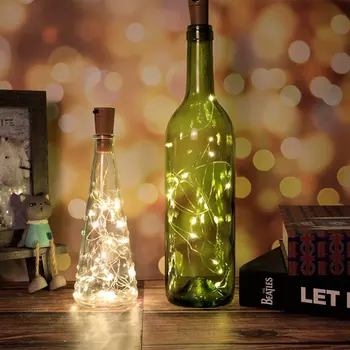 Saules Korķis Vīna Pudeles Aizbāznis Vara Stieples String LED Gaismas Pasaku Lampas Iekštelpu Āra Puse Brīvdienu Apdare