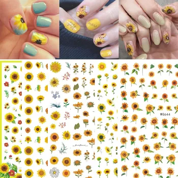 Saulespuķes 3D Nagu Uzlīmes Pavasara Vienkārši Ziedi Bišu Pārsūtīt Slīdni Dabīgo Ziedu Lapām Nagus Mākslas Uzlīmes DIY Tetovējums Dekori