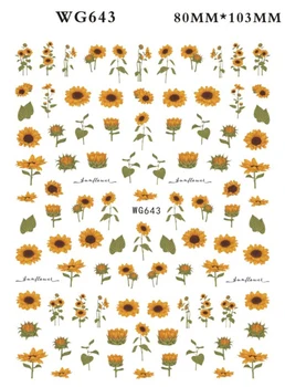 Saulespuķes 3D Nagu Uzlīmes Pavasara Vienkārši Ziedi Bišu Pārsūtīt Slīdni Dabīgo Ziedu Lapām Nagus Mākslas Uzlīmes DIY Tetovējums Dekori