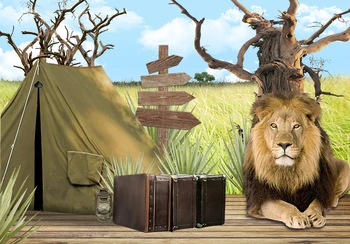 Savvaļas Dzimšanas Dienas Svinības Fons Āfrikas Tropu Meža Skatuves Džungļu Safari Dzīvnieku Fona Kūka Galda Baneri Studio Apdare