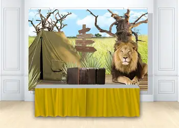 Savvaļas Dzimšanas Dienas Svinības Fons Āfrikas Tropu Meža Skatuves Džungļu Safari Dzīvnieku Fona Kūka Galda Baneri Studio Apdare
