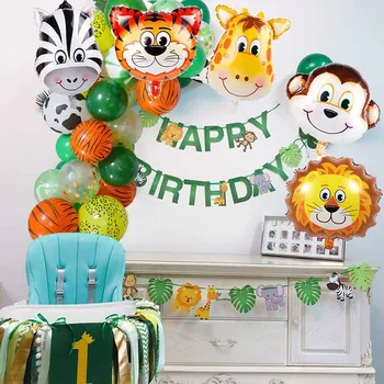 Savvaļas Dzīvnieku Forest Džungļu Safari Tēma 1 2 3 4 5 6 pirmais puika happy birthday puse dekorēšanas kūka topper banner gif